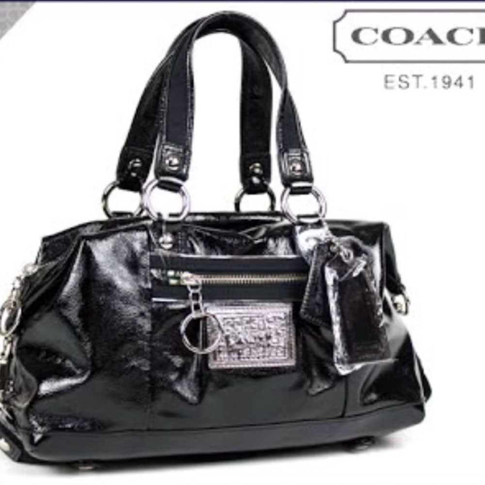 Coach Vintage Black Crinkle Patent Leather Poppy Satchel with Silver Hardware!